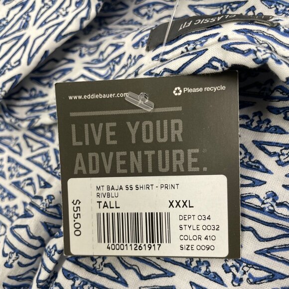 Eddie Bauer Mens Short Sleeve Button-Up Shirt White & Blue Size 3XL - New - Picture 8 of 10